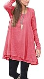 Floral Find Women Long Sleeve Blouse Layered Scoop Neck Tunic Loose Fit Dress (Large, Red)