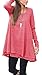 Floral Find Women Long Sleeve Blouse Layered Scoop Neck Tunic Loose Fit Dress (Large, Red)