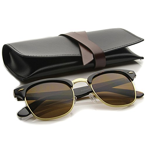 Premium Half Frame Horn Rimmed Sunglasses With Metal Rivets