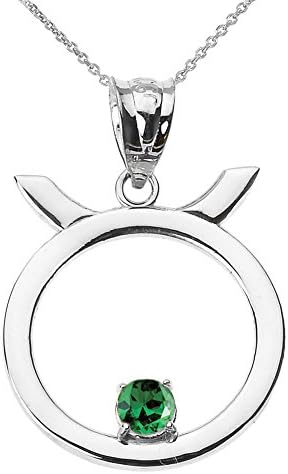 Astrology Jewelry Personalized 10k White Gold Green CZ May Birthstone Taurus Zodiac Pendant Necklace