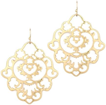 Lovely Gold Toned Floral Metal Filigree Hook Earrings