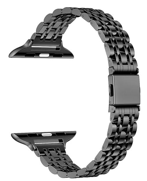 MaKTech Stainless Steel Wristband,Women Slim Seven-Pieces Links 14mm Metal Bracelet Band Compatible with Apple Watch Series 11/10/9/8/7,Ultra 3/2/1,SE 3/2/1 [2025] (46mm/45mm/44mm/49mm,Black)