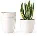 Mkono 5.5 Inch Plastic Planters Indoor Set of 5 Flower Plant Pots Modern Decorative Gardening Pot with Drainage for All House Plants, Flowers, Herbs, African Violets, and Seeding Nursery, Cream White