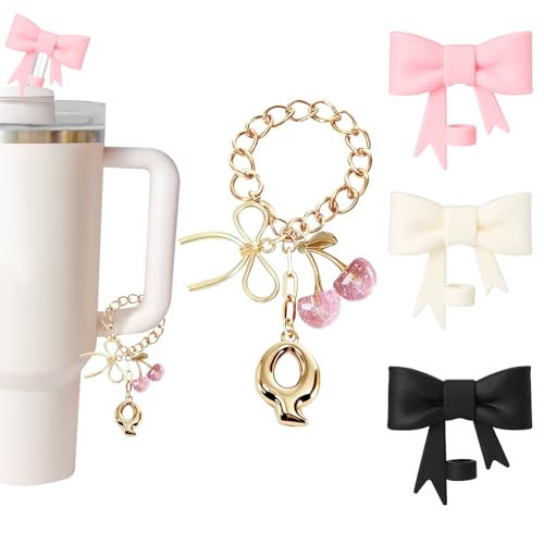 Meomchee Compatible with Stanley Cup Accessories Set, Cute Cherry Initial Letter Charm and 3 Pcs 0.4in Silicone Bow Straw Toppers for Stanley Cups 40/30oz Tumbler with Handle, Letter Q at Amazon