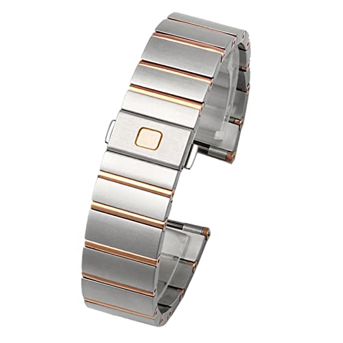 YEXIONGYAN For Omega Double Eagle constellation steel Watch band Stainless steel Men and Women Watch chain 17 23 25mm Watch strap(Color:Silver-Rose Gold,Size:17mm)