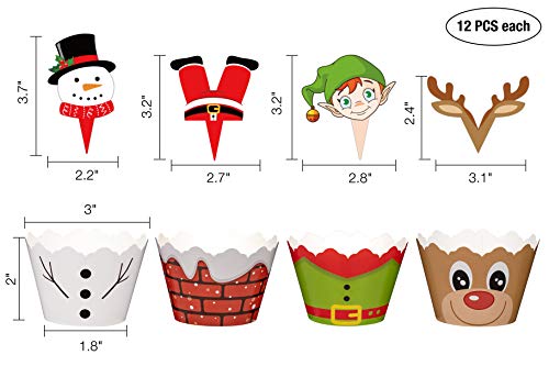 Christmas Cupcake Toppers and Wrappers Party Supplies/Favors - Snowman/Santa Claus/Reindeer/Elf - Thumbnail 5