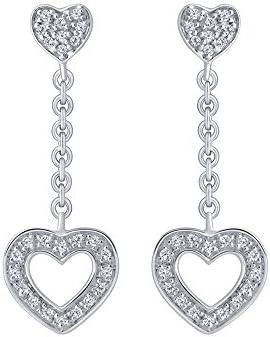 Rakhi Gifts Real Natural Diamond Earring : Sterling Silver 0.15ct White Diamonds Rhodium Dangling Studs Earrings For Women