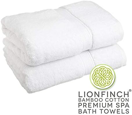 LionFinch Luxury Spa Bamboo Bath Towels- Set of 2. Extra Large 70 Inches Long by 35 Inches Wide. Super Soft and Ultra Absorbent. Bamboo Blocks Mold and Mildew.