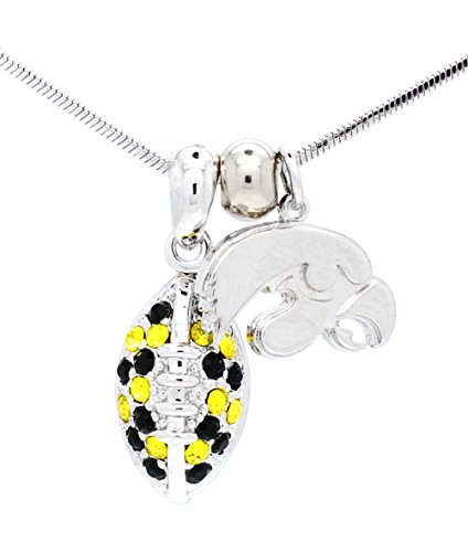 Violet Victoria & Fan Star University of Iowa Football Necklace Mini - Black & Yellow Crystals - Hawkeyes