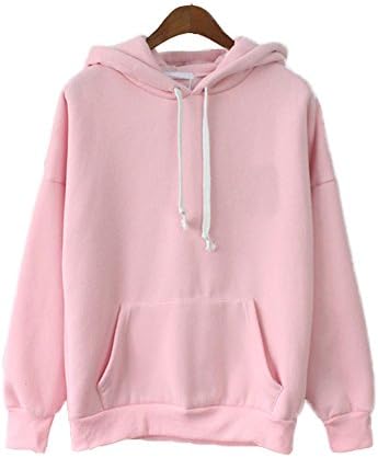 Women Casual Long Sleeve Hooded Pocket Pollovers Sweatshirts, Ladies Leisure Hoodies Top Shirt Pink