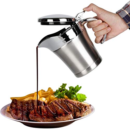 Stainless Steel Double Insulated Gravy-Boat Jug-Sauce - with Hinged Lid Steak-Sauce-Pot (16 oz） - Thumbnail 4