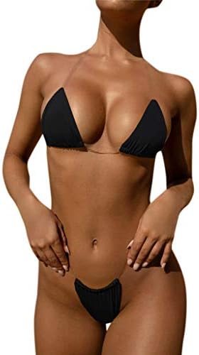 Mikilon Women's Thong Triangle Bikini Set Halter Side Tie Micro Swimsuit