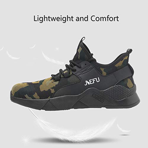 Work Shoes Mens, Mesh Breathable Lightweight Comfortable Steel Toe Safety Industrial Construction Slip Resistant Shoes, 822 Green 46 - Thumbnail 2