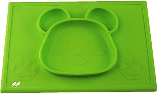 Silicone Placemat for Babies, Toddlers, Kids โ Adorable Panda Bear Design, One Piece Placemats for Kids, Three Colors Available (Lime Green)