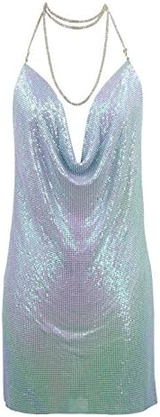 White Day Women's Choker Side Split Metal Dress (X-Small, Glowing Lime)
