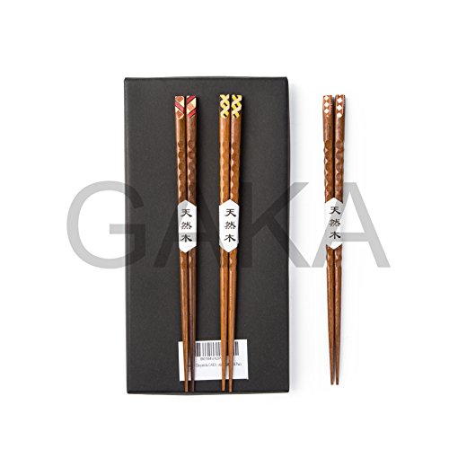 Wooden Chopsticks,GAKA 9 Inches Top Grade Japanese Natural Wood Chopsticks, Reusable Classic Japanese Style,Dishwasher-Safe,Chopsticks Wooden for Kitchen Dinner And Wooden Chopsticks Gift Set 6 Pairs