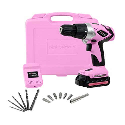 Pink Power PP181LI 18 Volt Lithium-Ion Cordless Electric Drill Driver Kit for Women- Tool Case, Drill Set, Battery & Charger (Certified Refurbished)