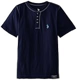 U.S. Polo Assn. Big Boys' Slub Jersey Short Sleeve Henley, Marina Blue, 14/16