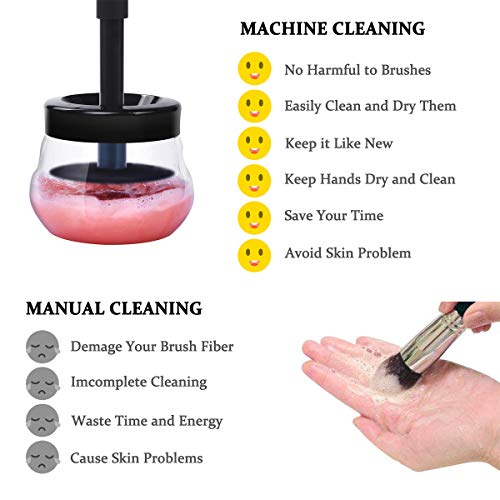 GTESCO Makeup Brush Cleaner Dryer Electric Automatic Cosmetic Brush Cleaning Device Tools Kit Machine Spinner 360º Rotation with 8 Rubber Fit All Size Brushes