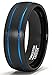 Mens Wedding Band 8mm Black Tungsten Ring Brushed Matte Double Groove Blue Inlay Dome Comfort Fit