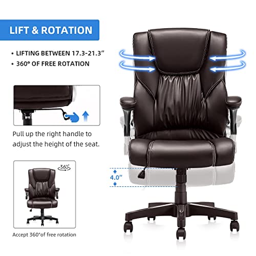 KERMS Home Office Desk Chair, PU Leather Ergonomic Office Chair Flip up