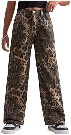 Amazon.com: SweatyRocks Girl's Y2K Leopard Print Jeans Elastic
