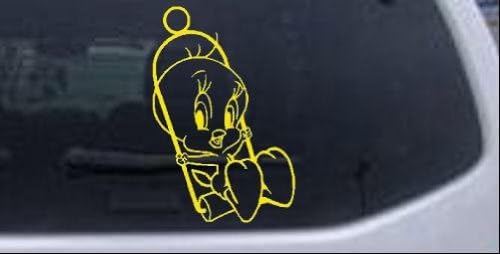 Rad Dezigns Tweety Bird On Swing Cartoons Car or Truck Window Laptop Decal Sticker - Yellow 6in X 4.2in