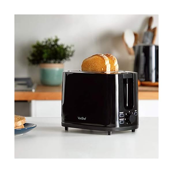 VonShef-Black-Toaster-Compact-2-Slice-Toaster-with-Browning-Control-Defrost-Reheat-Function-Removable-Crumb-Tray-Cord-Storage-Non-Slip-Feet-Portable-Easy-to-Use-with-7-Toasting-Levels-900W VonShef Black Toaster - Compact 2 Slice Toaster with Browning Control, Defrost & Reheat Function Removable Crumb Tray…