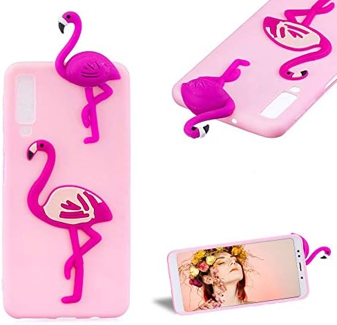 Cistor 3D Cartoon Case for Samsung Galaxy A7 2018,Cute Flamingo Animal Pattern Back Cover Anti-Scratch Flexible Ultra Thin Soft TPU Silicone Protective Case for Galaxy A7 2018 + Free Ring Holder