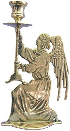 Angel candle holder in shiny brass, 9.75".