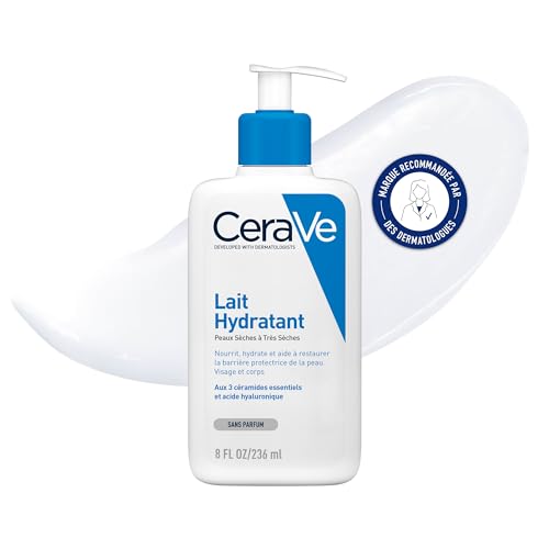 - Lait Hydratant - Nourrit, Hydrate et Aide à Restaurer la Barrière Cutanée - Visage & Corps - Acide Hyaluronique + 3 Céramides Essentiels - Sans Parfum - Peau Sèche à Très Sèche - 236 ml