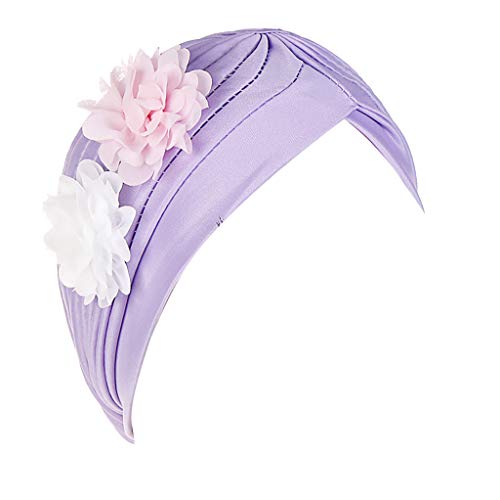 BCDshop Women Bead India Muslim Hat Cancer Chemo Beanie Floral Turban Wrap Cap Stretch Headwear (Purple 2, Free Size)