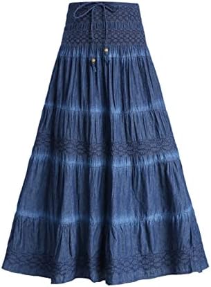 Femiserah Women's Bohemian Embroidered Flare A-Line Smocked Waist