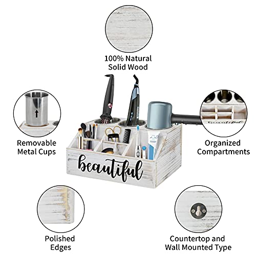 Wooden Hair Tools Organizer, Rustic Hair Dryer Holder, Bathroom