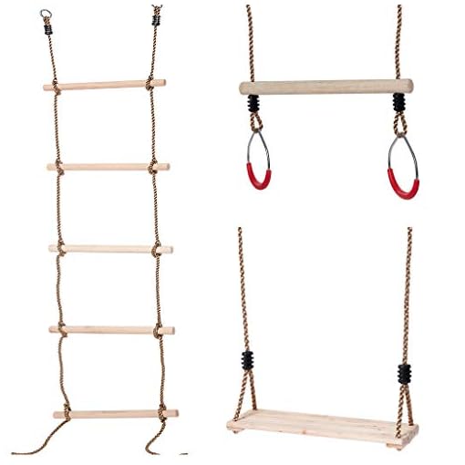KAKIBLIN Kids Climbing Rope Ladder, Trapeze Bar with Rings and Hanging Swings Seat Bundle, Gymnastics Swing for Outdoor…