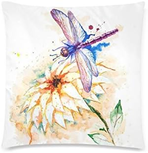 case YLIOWRC Dragonfly Watercolor Painting Cushion Case - Decorative Square Throw Pillow Cover Cushion Case Pillowcase with Hidden Zipper Closure - 18x18 inches, Twin-sided Print