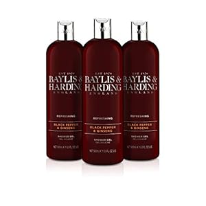 Baylis & Harding Black Pepper & Ginseng Moisturising Shower Gel for Men 500ml, (Pack of 3) - Vegan Friendly