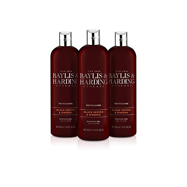 Baylis & Harding Black Pepper & Ginseng Moisturising Shower Gel for Men 500ml, (Pack of 3) - Vegan Friendly