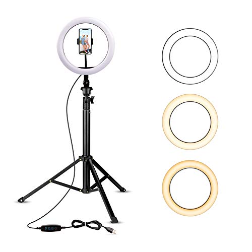 10.2" Selfie Ring Light with Tripod Stand & Cell Phone Holder for Live Stream/Makeup, UBeesize Mini Led Camera Ringlight for YouTube Video/Photography Compatible with iPhone 8 7 6 Plus X 6s SE Android