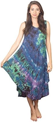 NaniFashion Women's Wide Bottom Unique Tye Dye Rayon Dress (Multi Color)