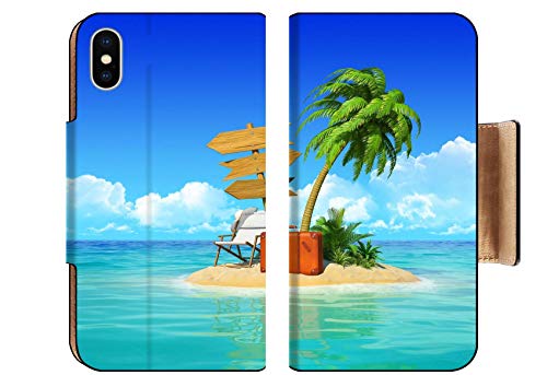 Liili Premium Apple iPhone Xs Flip Pu Wallet Case Desert Tropical Island with Palm Tree Chaise Lounge Suitcase and Three Empty Wooden Signpost Concept Image - Thumbnail 4