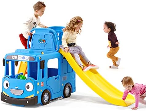 Freestanding Slides Children's Slide Baby Slide Children's Indoor Playground Equipment Small Slide Home Combination Small Bus Original Cartoon Toys (Color : Blue, Size : 200x105cm)