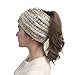 Winter Warm Wool Crochet Knit Hat Headgear,Crytech Women’s Ponytail Messy Bun BeanieTail Knitting Headband Fleece Lined Head Wrap Cap Soft Stretch Cable Knitted Ribbed Skull Hat for Girls (White)thumb 2