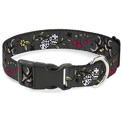 Buckle-Down 18-32" Lucky Close-Up Gray Plastic Clip Collar, Wide Large