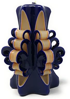 Decorative and Ornamental Hand Carved and Sculptured Pillar Candle (Blue Orange/Small)