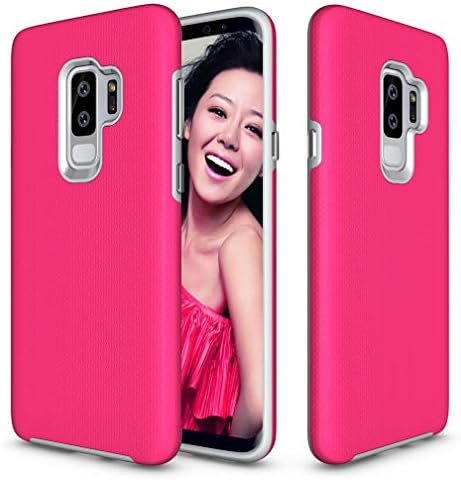 XSMAXTECH Compatible Samsung Galaxy S9+ Plus Case, Armor Shock Absorbing Heavy Duty TPU + PC [Dual Guard Protection] Anti-Scratch Hybrid Bumper Series Durable Cover for Galaxy S9 Plus(2018)- Hot Pink