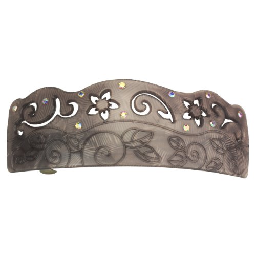 Vine Flower Etched Crystal Rhinestone Hair Barrette - Lavender Gray