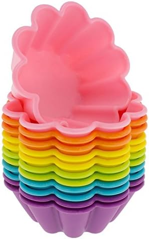 Freshware Silicone Cupcake Liners/Baking Cups - 12-Pack Muffin Molds Flower Six Vibrant Colors