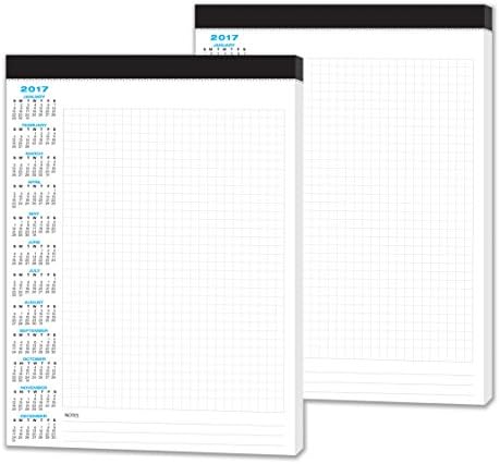 2 Pack Graph Paper with 2017 Calendar Notepad, For Home, School, Office Use.