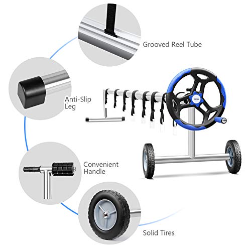 Viewee 14 FT Pool Cover Reel Set, Grooved Tube Embedded into 8 Straps